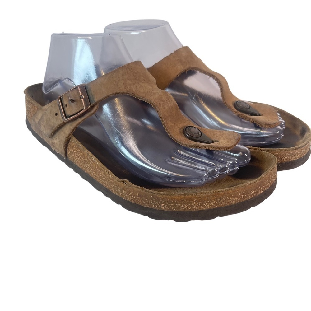 Birkenstock Gizeh Brown Leather Thong Cork Sandals Size 8 Euro 39